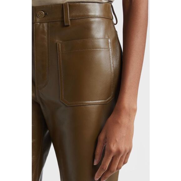 Chloe Ankle Bootcut Leather Pants in Deep Olive FR 36 US 4 - Picture 2 of 5